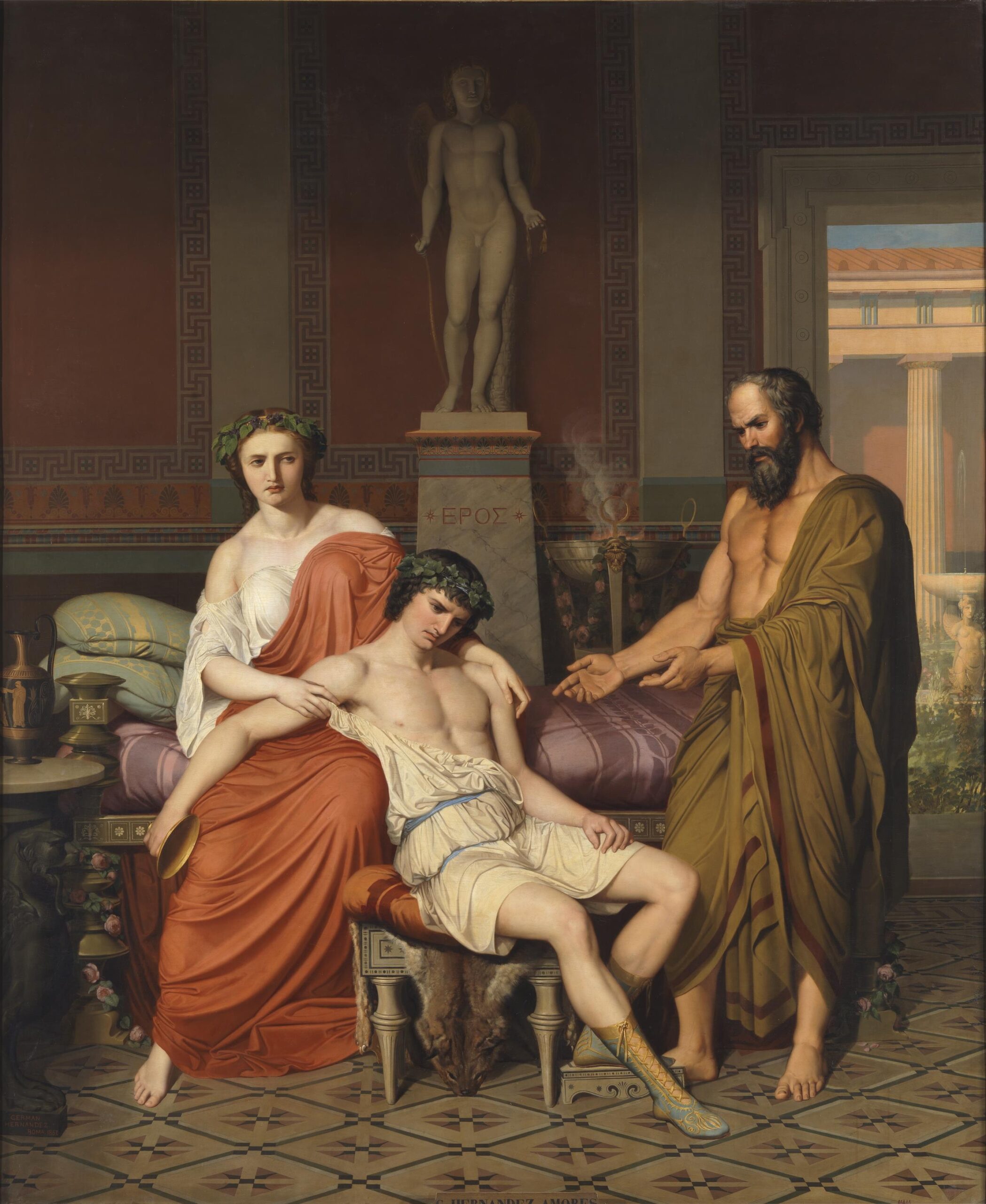 Sokrates'in Alcibiades'i uyardığını tasvir eden Germán Hernández Amores tablosu